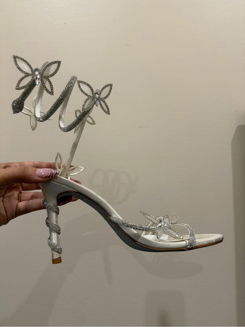 Butterfly rhinestone spiral heels